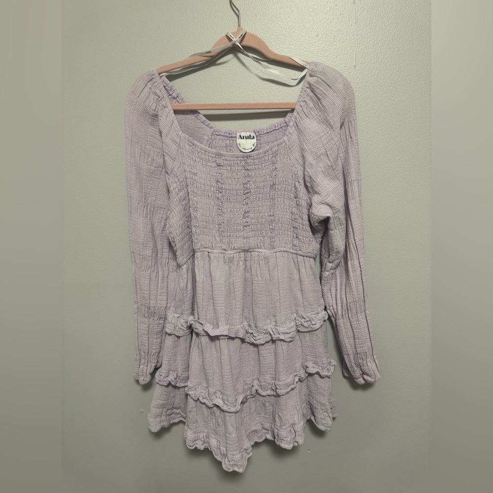 Arula Altar’d State Lavender Smocked Tiered Baby Doll Dress